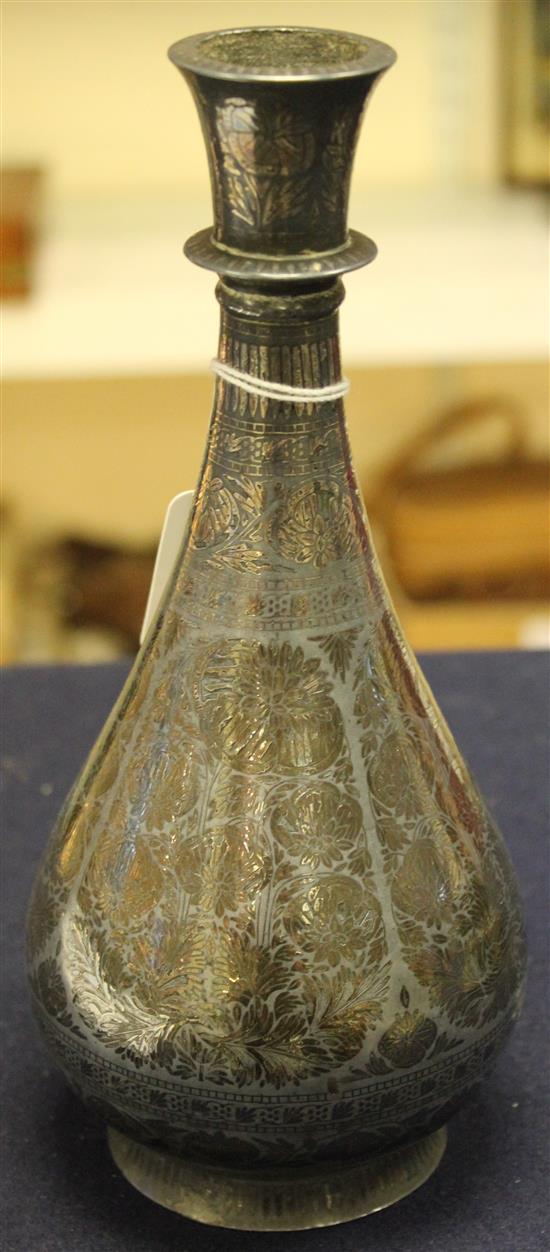 A collection of 19th century Indian Bidriware items, vase 9in.